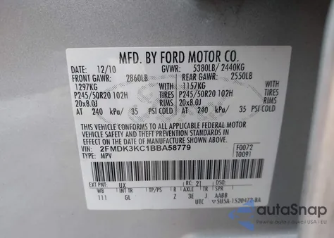 2011 Ford Edge Limited z USA, uszkodzony, nr VIN 2FMDK3KC1BBA58779